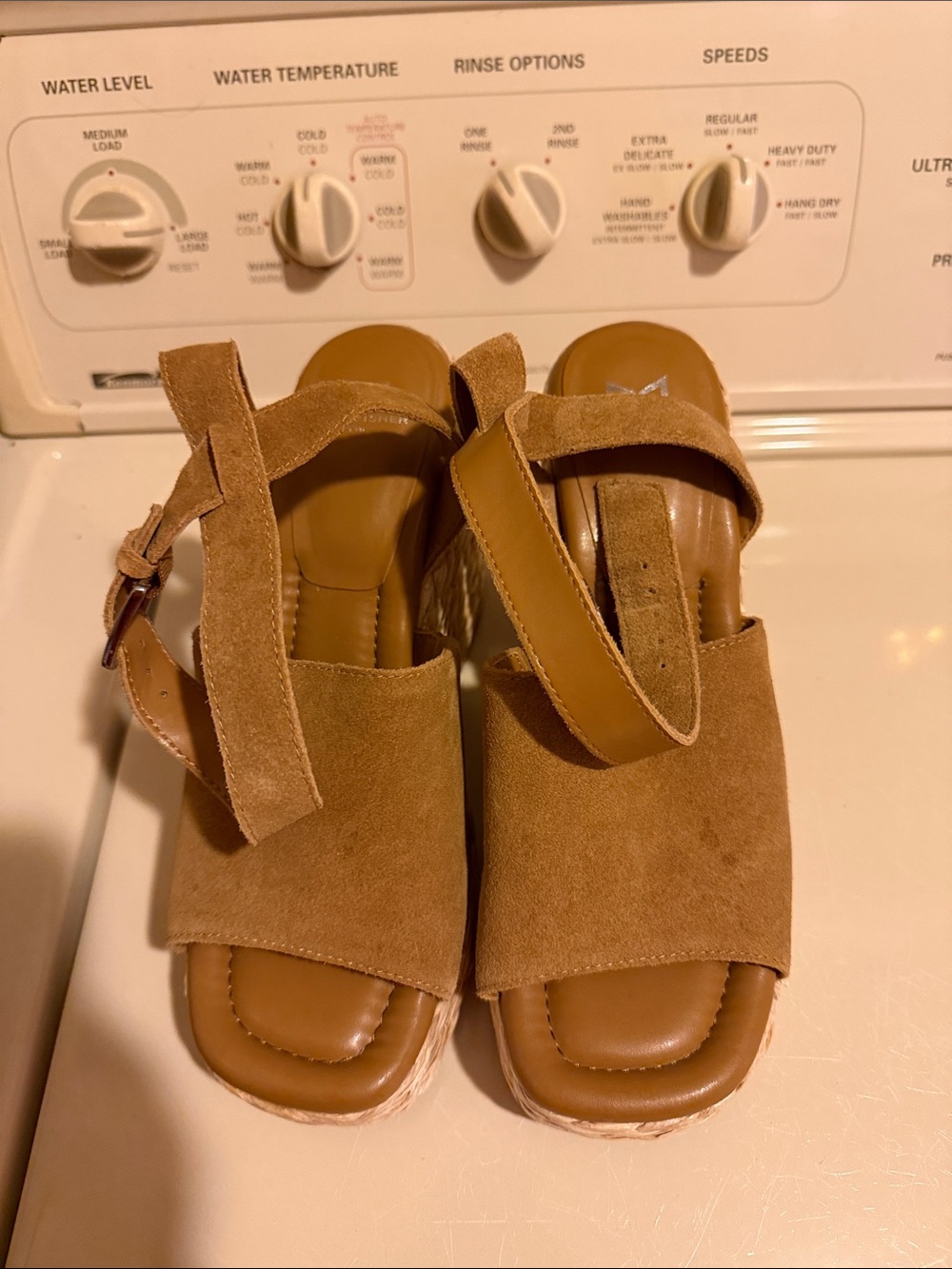 Marc Fisher Tan Suede Espadrille Wedge Sandals